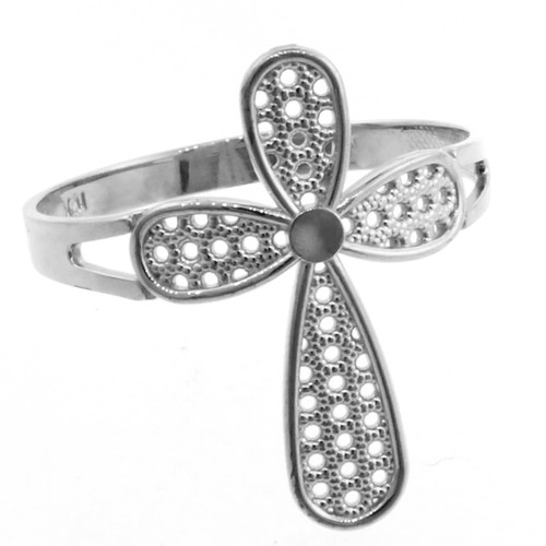 White Gold Orbicular Cross Ring