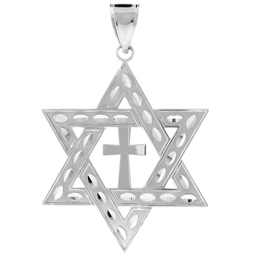 925 Sterling Silver Jewish Star of David Cross Pendant (L) 2.2"