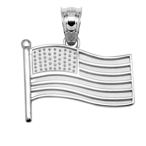 American Flag White Gold Charm Pendant Necklace