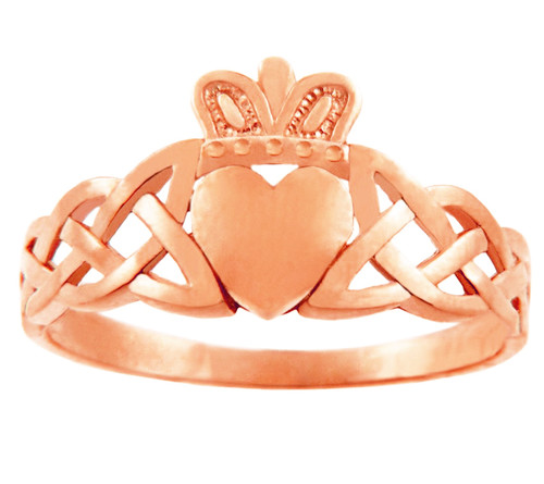 Rose Gold Women's Claddagh Ring with Trinity Band