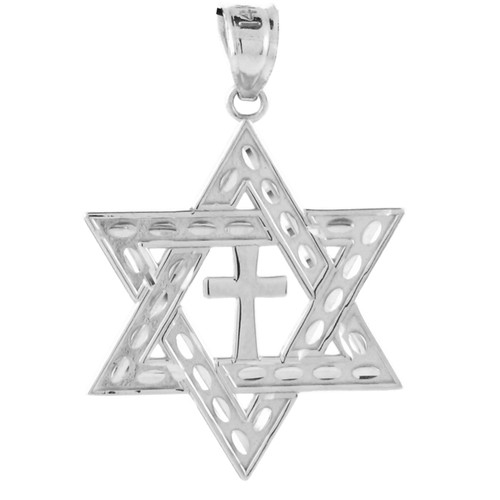 White Gold Star of David Cross Pendant (M) 1.25"