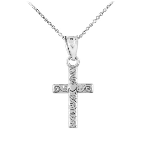 Sterling Silver Twirl Cross Charm Pendant Necklace