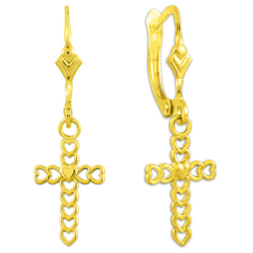 Gold Four Leaf Clover  Cross Dangle Earrings