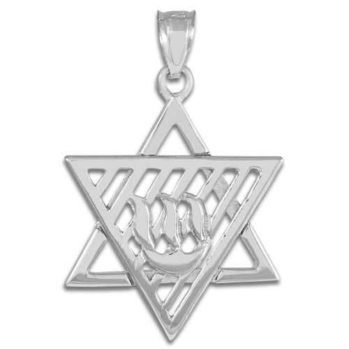 White Gold Flaming  Star of David