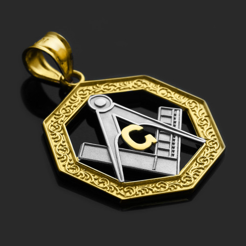 Two-Tone Gold Freemason Octagonal Masonic Pendant