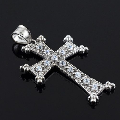 White Gold Armenian Cross CZ Pendant