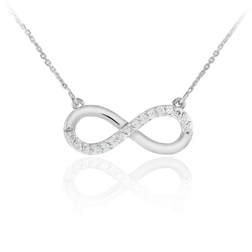 14K White Gold Infinity Polished Pendant Necklace with CZ