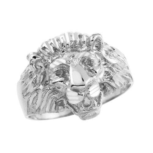 Men's White Gold Lion Head Ring