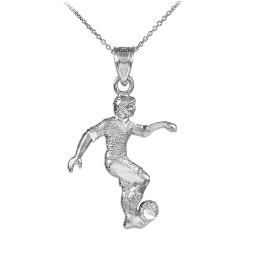 White Gold Soccer Player Sports Pendant Necklace