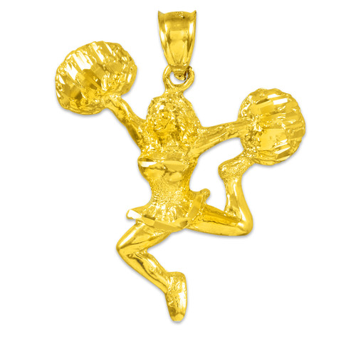Cheerleader Pom Pom Gold Pendant Necklace