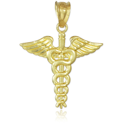 Gold Caduceus Charm Pendant Necklace