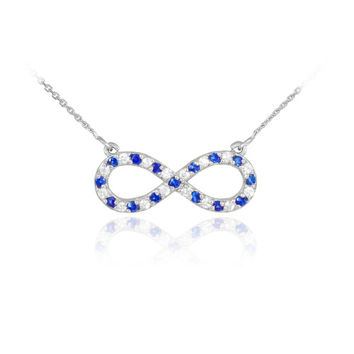 14K White Gold Clear & Blue CZ Infinity Necklace