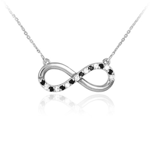 Infinity Pendant 14k White Gold Polished Clear & Black Diamonds Necklace