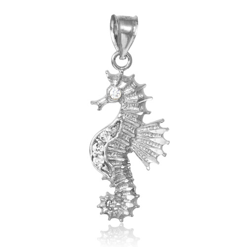 Silver CZ Seahorse Charm Pendant