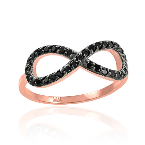 Black CZ Infinity Ring in Rose Gold.