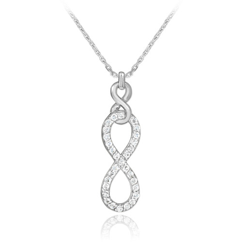 Vertical diamond infinity necklace in 14k white gold.