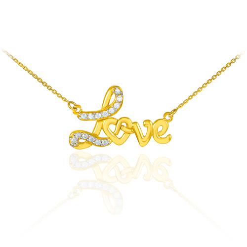 Love heart necklace with diamonds in 14k yellow gold.