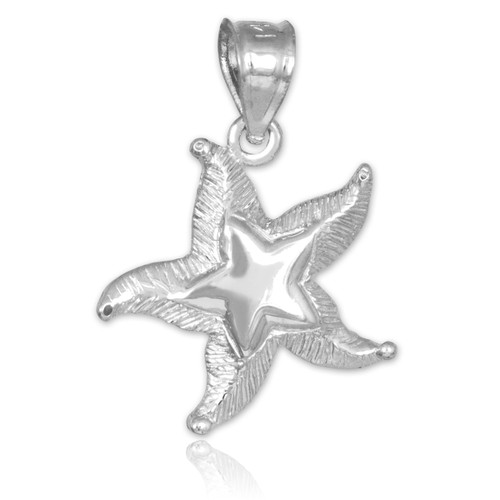 White Gold Textured Starfish Pendant