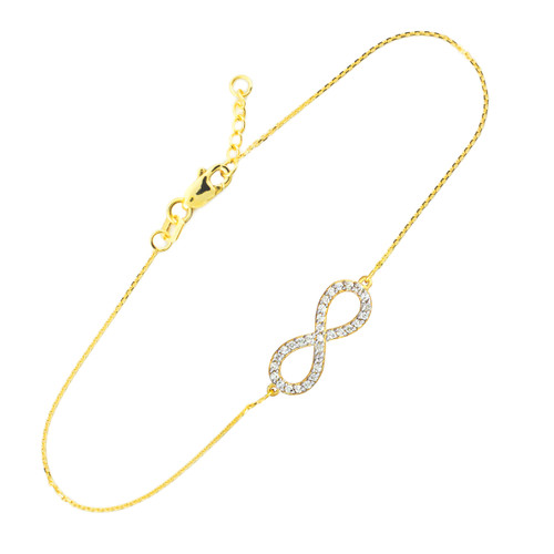 14K Gold Infinity Diamond Pendant Bracelet