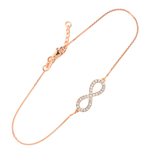 14K Rose Gold Infinity Clear CZ Pendant Bracelet