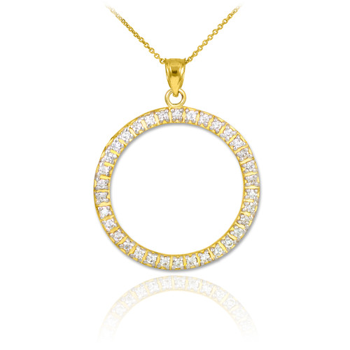 14K Gold Eternity Circle of Life CZ Pendant Necklace
