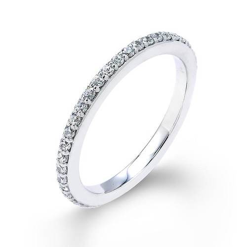 14k White Gold Thin Diamond Studded Eternity Wedding Band