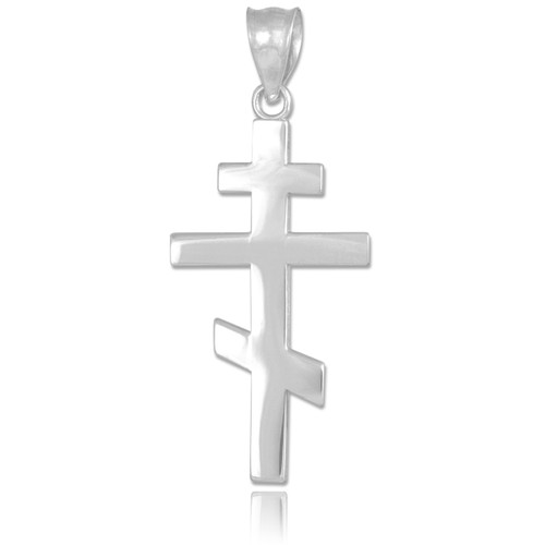 White Gold Plain Russian Orthodox Cross Pendant Necklace