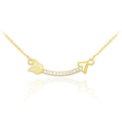 14k Gold Diamond Studded Curved Arrow Necklace