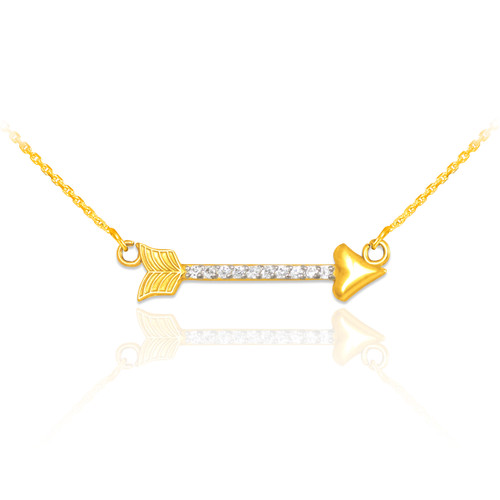 14k Gold CZ Studded Arrow Necklace