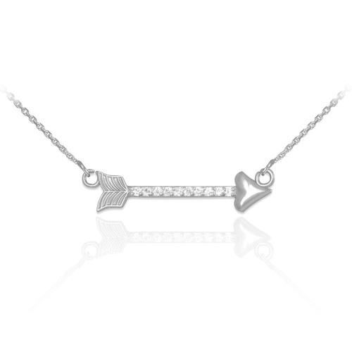 14k White Gold CZ Studded Arrow Necklace