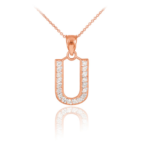 Rose Gold Letter "U" Diamond Initial Pendant Necklace