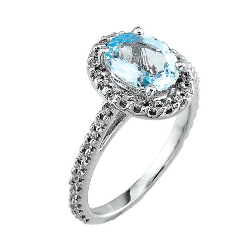 14k White Gold Light Blue Aquamarine Ring