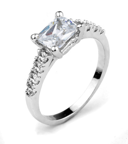 10k White Gold Emerald Cut CZ Engagement Ring
