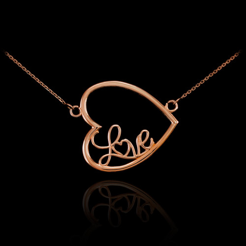 14K Rose Gold Sideways Open Heart "Love" Script Necklace