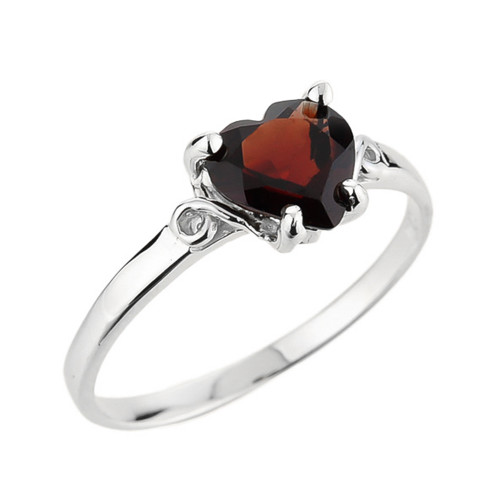 White Gold Ladies Heart Shaped Garnet Ring