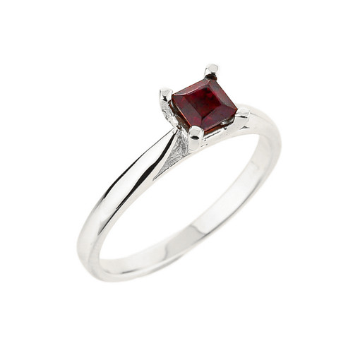 10k White Gold Ladies Princess Cut Garnet Ring