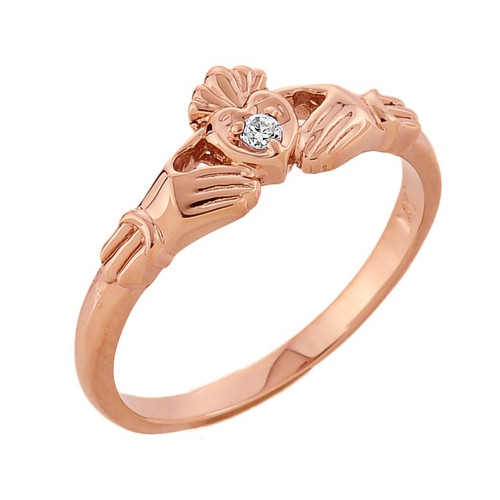 Rose Gold Diamond Claddagh Promise Ring