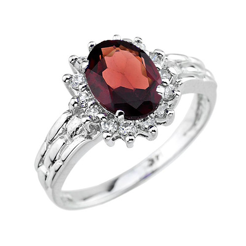 White Gold Oval Shaped Garnet Gemstone Ring