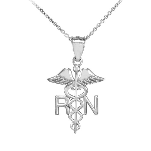 White Gold Registered Nurse RN Medical Pendant Necklace