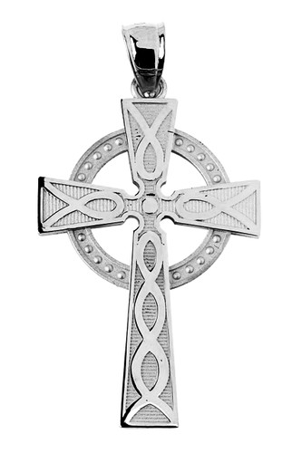White Gold Celtic Cross Charm Pendant