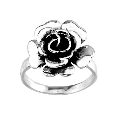 Rose flower silver ring