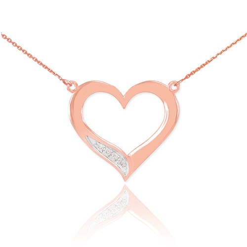 14K Rose Gold Open Heart Diamond Necklace