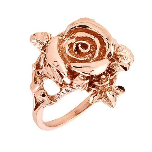 Rose Gold Rose Flower Ladies Ring