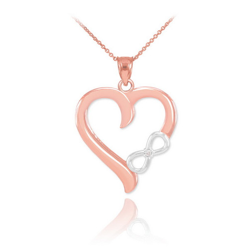 Two-Tone Rose Gold Infinity Heart Diamond Pendant Necklace