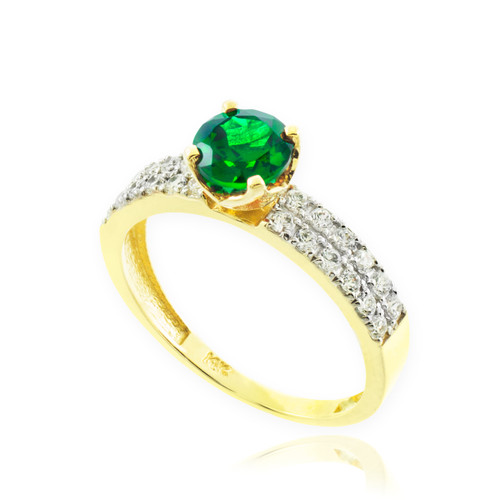 Genuine Emerald Gold Diamond Pave Engagement Ring