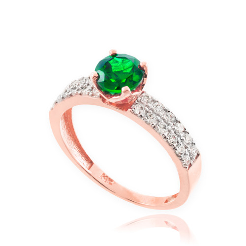 Genuine Emerald Rose Gold Diamond Pave Engagement Ring