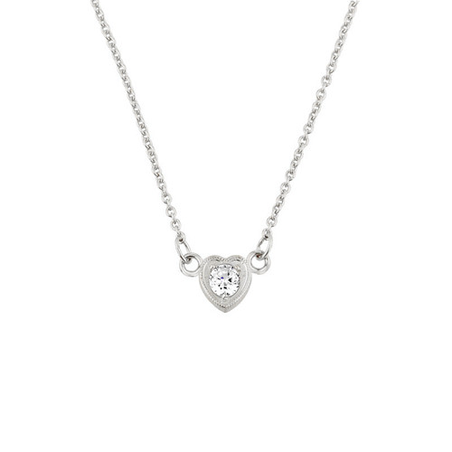 14K White Gold Diamond Dainty Heart Necklace