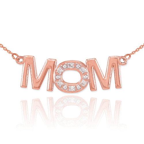 14K Rose Gold MOM Diamond Studded Pendant Necklace