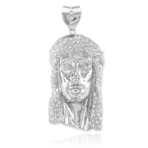 Iced-out Sterling Silver Jesus Face Men's Large CZ Pendant