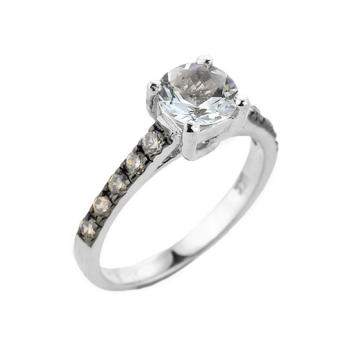 White Gold Aquamarine and Diamond Solitaire Ring